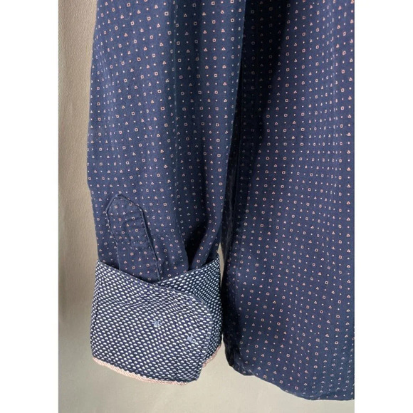 Cactus Man Ricky Singh Button Up Shirt Blue Peach Geometric Long Sleeve Large - Picture 3 of 6